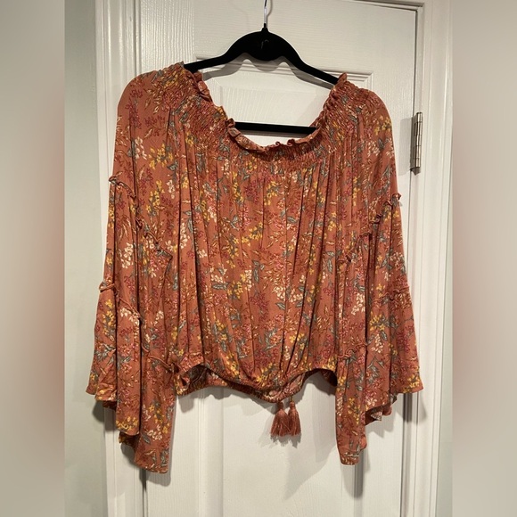 NWT Wonderly Size XL Mauve Floral Off The Shoulder Batwing Sleeve Peasant Top - Picture 5 of 11